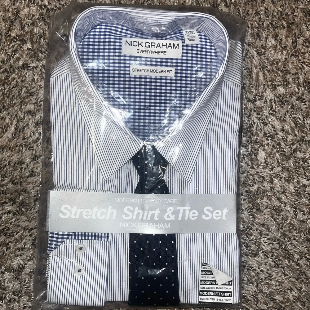 Nick Graham Blue Striped Shirt and Tie Set - Picture 1 of 1